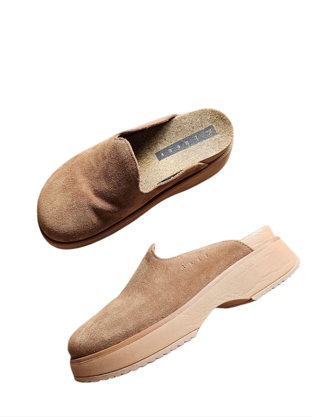 Reef Leather Slip-On Clog Platform Shoes in Brown Size 7